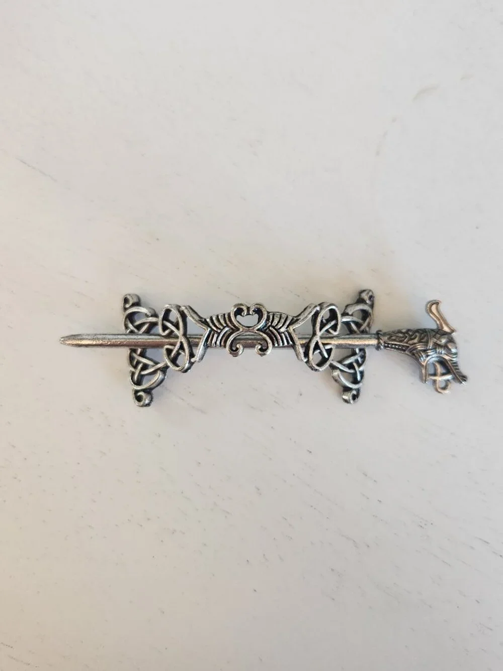 Viking-inspired Dragon Hair Pin Barrette with Celtic Knot Detailing